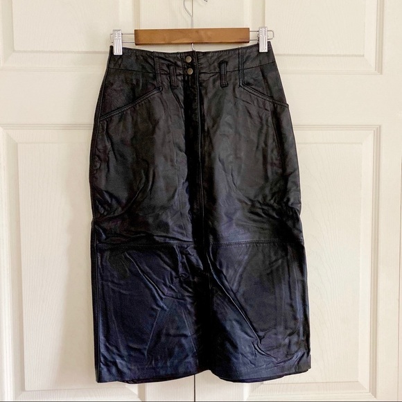 NWT Vintage 90s Y2K Black Leather Midi Skirt - Picture 9 of 9